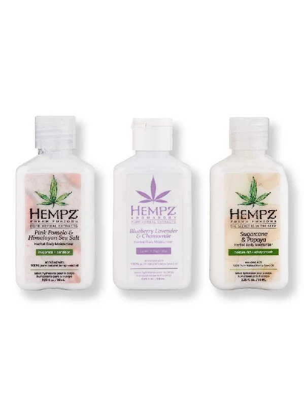 Hempz Herbal Body Moisturizers Blueberry Lavender & Chamomile 2.25oz, Sugarcane & Papaya 2.25oz, & Pink Pomelo & Himalayan Sea Salt 2.25oz